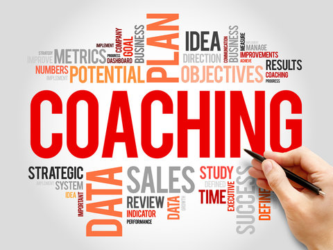 Coaching word cloud, business concept