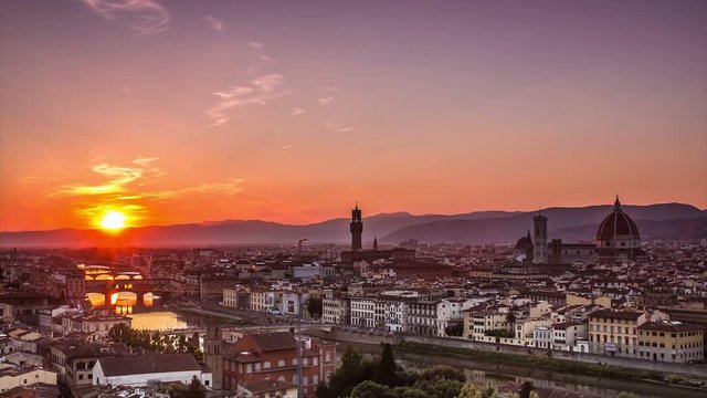 florence historical town cityscape day to night time lapse,city lighting up after sunset