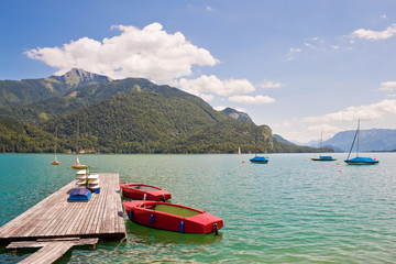 Boats on a beautiful alpine lake