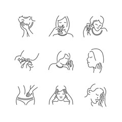 Set of Line Icons Medical Doctors Otolaryngology, sick