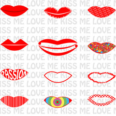 set of twelve icons of the lips