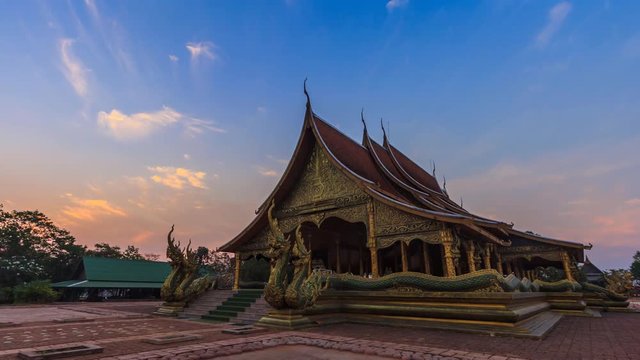 Time Lapse Sunrise Sirindhorn Wararam Phu Prao Temple (Wat Phu Prao) Landmark Travel Place Of Ubon Ratchathani, Thailand (titl down)