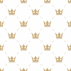 Seamless pattern in retro style with a gold crown on a white background. Can be used for wallpaper, pattern fills, web page background,surface textures. Vector Illustration.