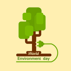 Green Tree With Electrical Plug World Environment Day