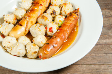 Meat ball in dish.
