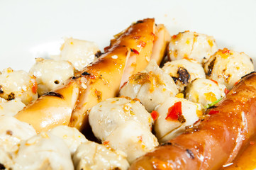 Meat ball in dish.