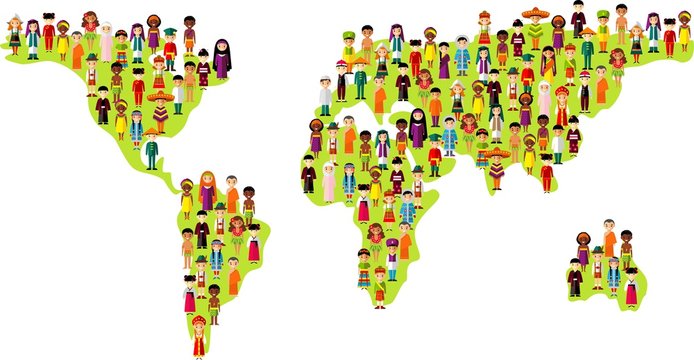 Map vector illustration multicultural national children on planet earth