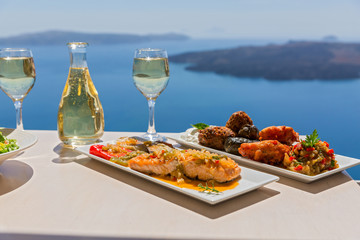 Lunch by the sea, Greece, island  Santorini