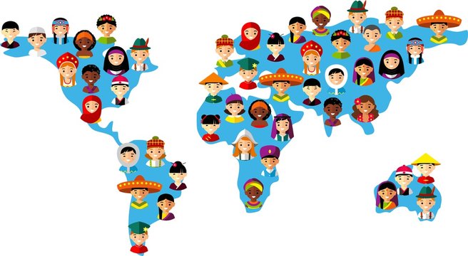 vector illustration multicultural national children on map earth