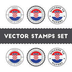 Croatian flag rubber stamps set. National flags grunge stamps. Country round badges collection.