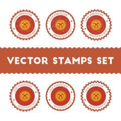 I Love Kyrgyzstan vector stamps set. Retro patriotic country flag badges. National flags vintage round signs.