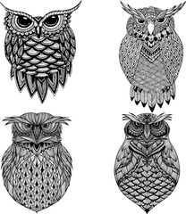 OWL vector handdrawn illustration in zentangle style
