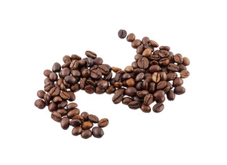 Coffee beans in a yin and yang isolated on white background