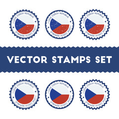 I Love Czech Republic vector stamps set. Retro patriotic country flag badges. National flags vintage round signs.