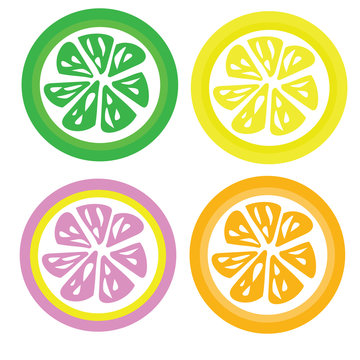 Set for four color slices lemon ,orange ,lime and pink lemon  ve