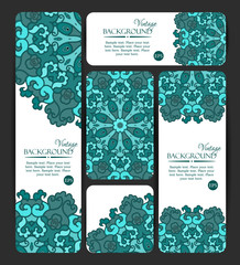 Collection of colorful banners and business cards. Vintage decorative templates. 