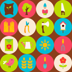 Vector Brown Flat Spring Garden Seamless Pattern with Circles