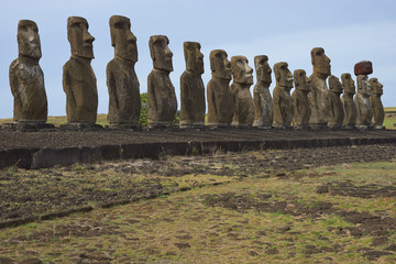 Ahu Tongariki. Ancient Moai statues on the coast of Rapa Nui (Easter Island)