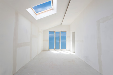 Unfinished building interior, white room (includes clipping path)