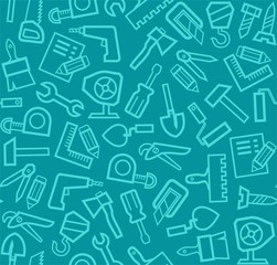 Construction tools, background, seamless, blue-green. 