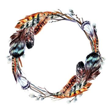 Watercolor wreath in boho style.