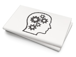 Education concept: Head With Gears on Blank Newspaper background