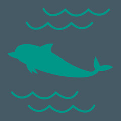 Stylized icon of a colored dolphin