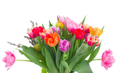 bouquet of  pink, purple and red  tulips