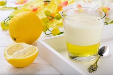 Milk dessert- panna cotta with lemon jelly.