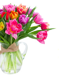 bouquet of  pink, purple and red  tulips