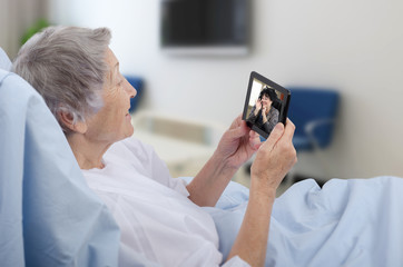 Video chat with digital tablet in hospital