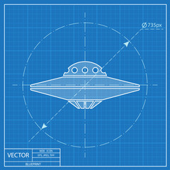 UFO Flying Saucer Icon. Blueprint style