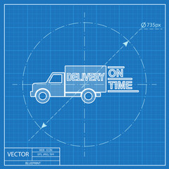 delivery truck vector icon. Blueprint style
