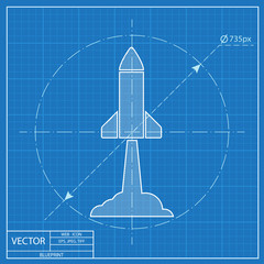 Starting rocket vector icon. Blueprint style
