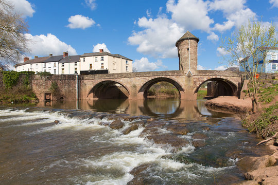 Fototapeta Monnow bridge Monmouth Wales uk historic tourist attraction Wye Valley