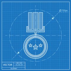 Award Icon with ribbons and stars icon on blue background, vector illustration