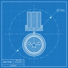 Award Icon with ribbons and stars icon on blue background, vector illustration