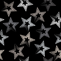 Obraz premium Cute vector geometric seamless pattern. Brush strokes and stars. Hand drawn grunge texture. Abstract forms. Endless texture can be used for printing onto fabric or paper