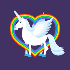 Blue unicorn rainbow heart. Rainbow LGBT sign. Fantastic animal