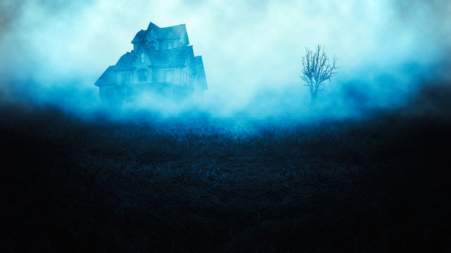 scary house in mysterious horror forest 
