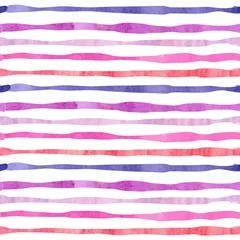 Foto op Plexiglas Horizontale strepen Aquarel horizontale strepen naadloze patroon. Gestreepte vectorachtergrond in paarse en roze kleuren.