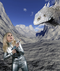 Woman with giant reptile