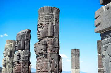 Atlantean figures at the archaeological sight in Tula  - obrazy, fototapety, plakaty
