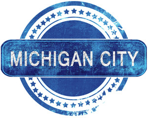 michigan city grunge blue stamp. Isolated on white.