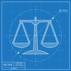 White Justice scale icon on blue background