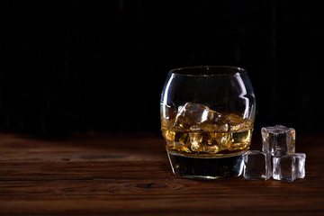 whiskey in a flass with ice
