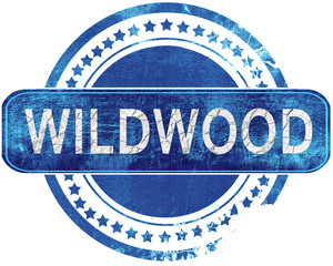 wildwood grunge blue stamp. Isolated on white.