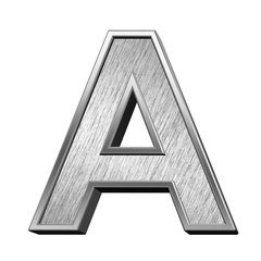 One letter from brushed stainless steel alphabet set, isolated on white. 3D illustration.