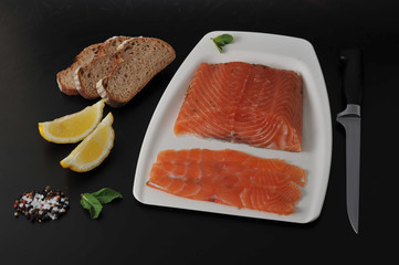 Salmon fillet cut into slices