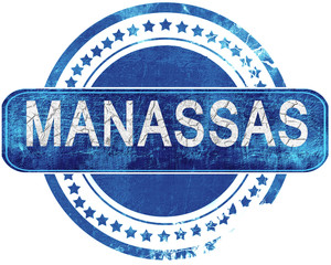 manassas grunge blue stamp. Isolated on white.